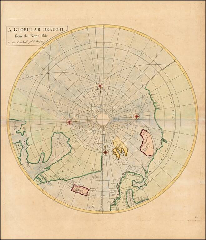 [North Pole] A Globular Draught from the North Pole to the Latitude of 60 degrees.