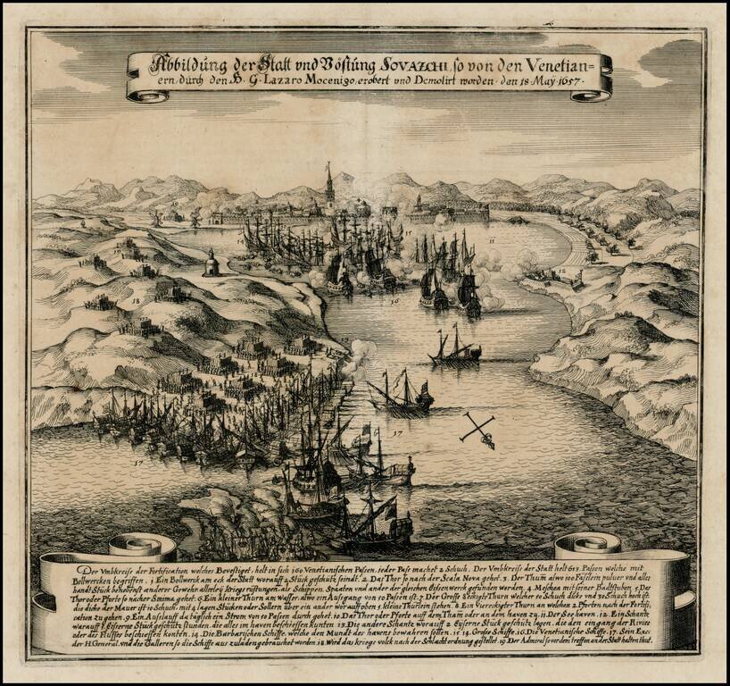 Abbildung der Statt und Bestung Sovazchi so von den Venetian=ern, durch H.G. Lazaro Mocenigo . . .  18 May 1657