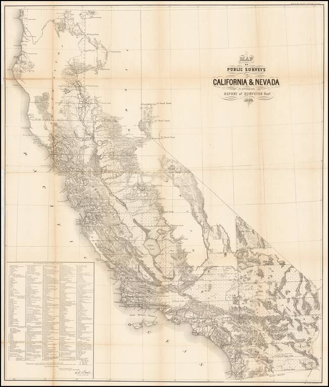 Map of Public Surveys in California & Nevada to Accompany Report of Surveyor Genl.  1863
