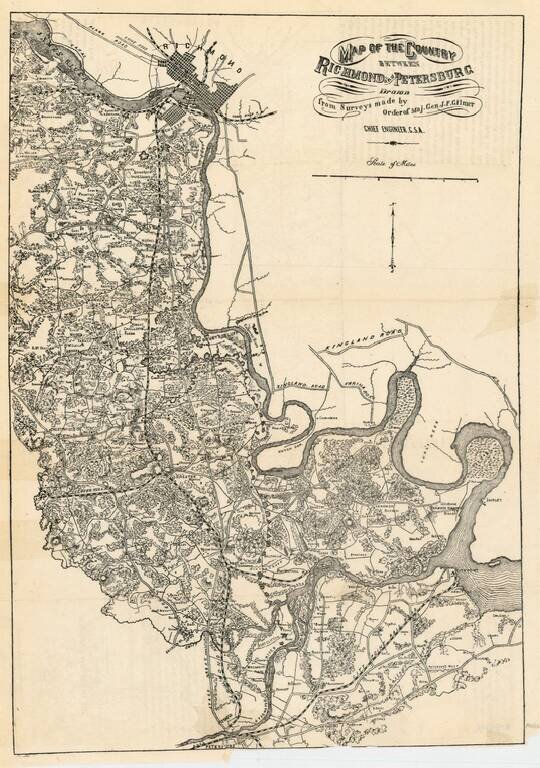 Map of the Country Between Richmond and Petersburg Drawn from Surveys made by Order of Maj. Gen. J.F. Gilmer  Chief Engineer, C.S.A.