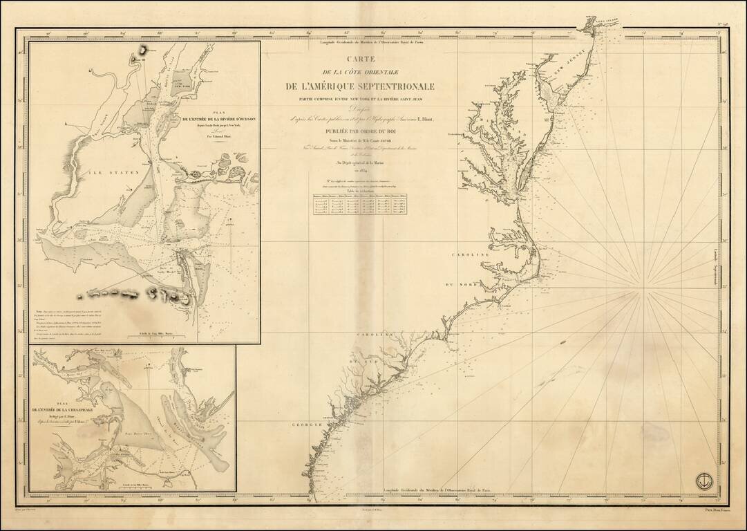 [Virginia, Carollinas, Georgia, Florida]  Carte de la Cote Orientale De L'Amerique  Septentrionale Partie Comprise Entre New York Et La Riviere Saint Jean ...1834