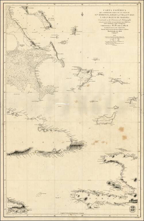 Carta Esferica De Una Parte De La Isla De Sto. Domingo con los Desemboques al N. De La Misma.  . . 1856