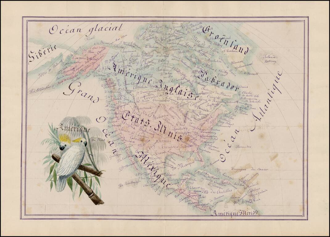 Amerique du Nord  [Manuscript Map with Decorative Hand Drawn Vignette]