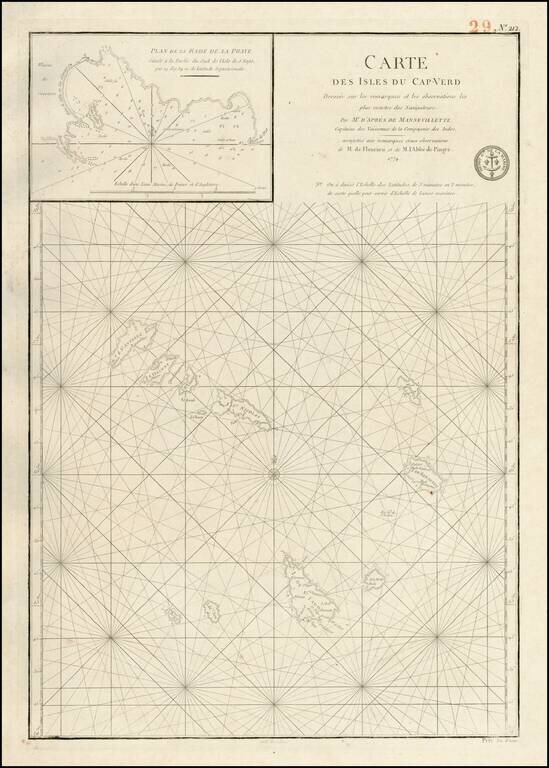 Carte Des Isles Du Cap-Verd Dressee sur les remarques et les observations les plus exactes Navigateurs Par M. D'Apres De Mannetville . . . 1774