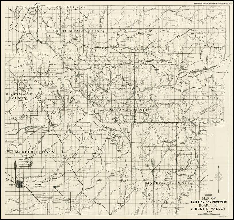 Compiled Map of Existing and Proposed Roads to Yosemite Valley 1899
