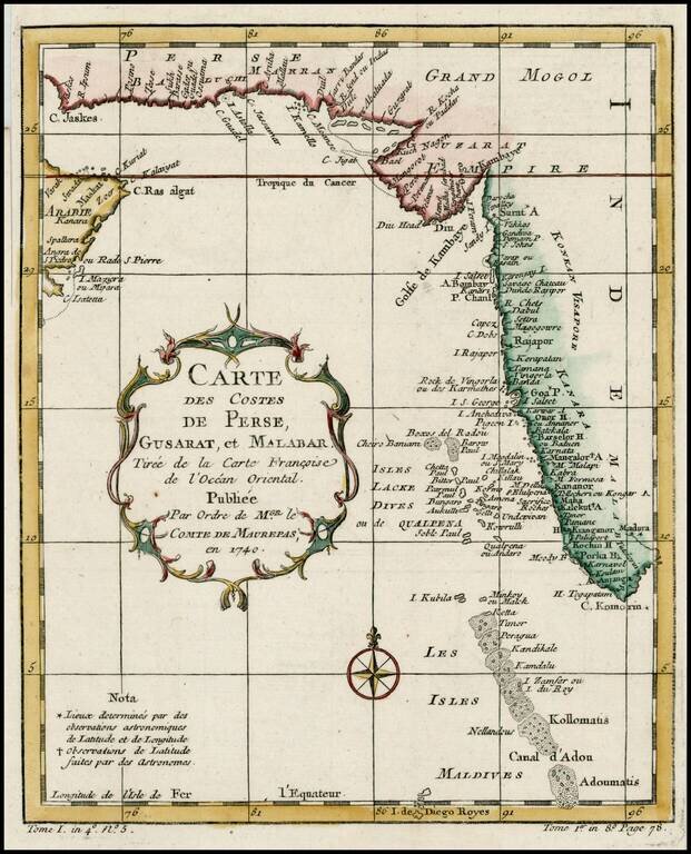 Carte Des Costes De Perse, Guzarat et Malabar . . . 1740 . . .