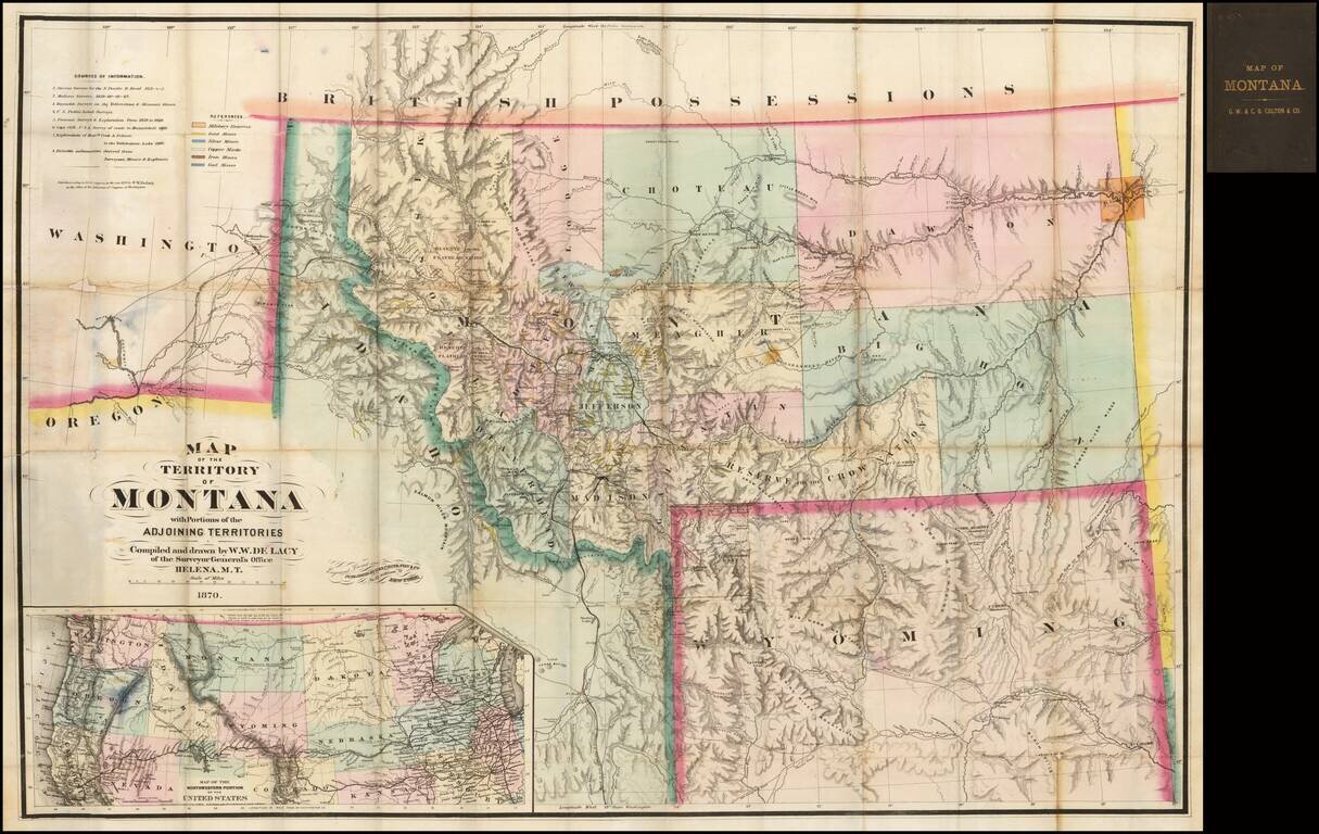 Map Of The Territory Of Montana with Portions of the Adjoining Territories Compiled and drawn by W. W. DeLacy Civil Engineer & Surveyor. Helena, M. T. 1870 (with manuscript additions!)