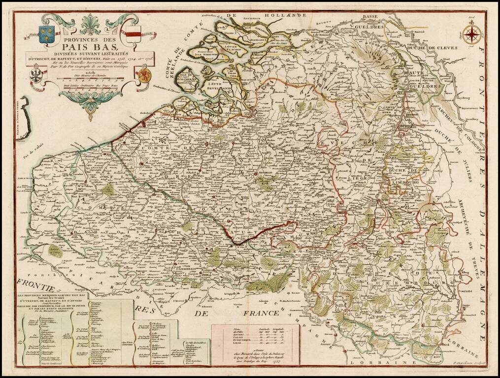 Provinces Des Pais Bas, Divisees Suivant Les Traites D'Utrecht, De Rastatt, Et D'Anvesr, Faits en 1713, 1714 et 1716 Et ou les Nouvelles Barrieres sont Marquees . . . 1737