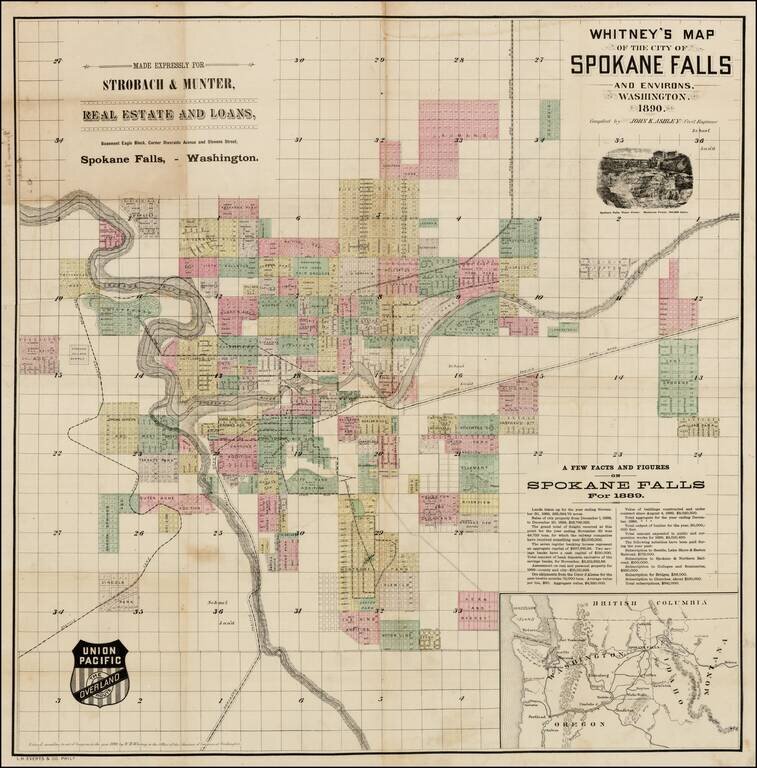 Whitney's Map of the City of Spokane Falls and Environs.  Washington, 1890.