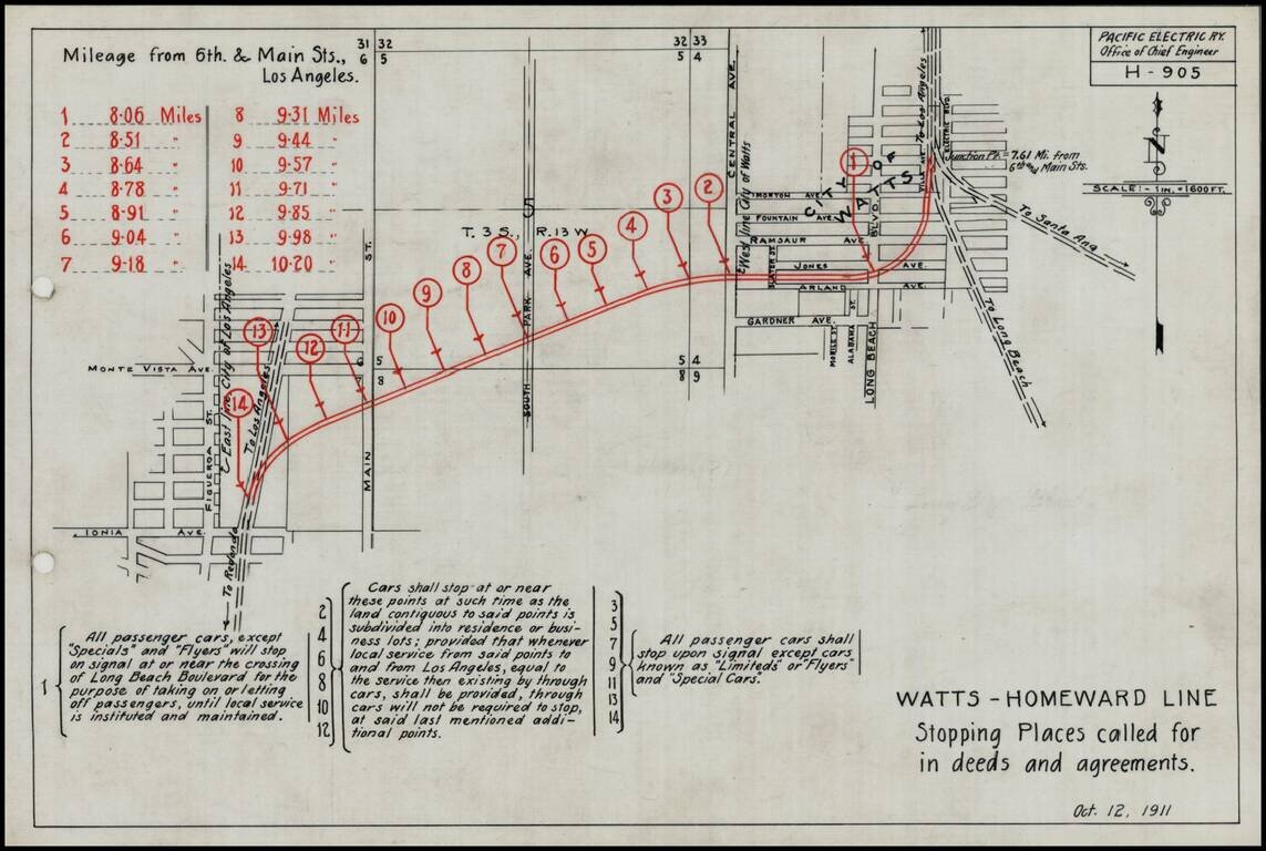 Watts-Homeward Line.  Stopping Places called for in deeds and agreements.  Oct 12. 1911