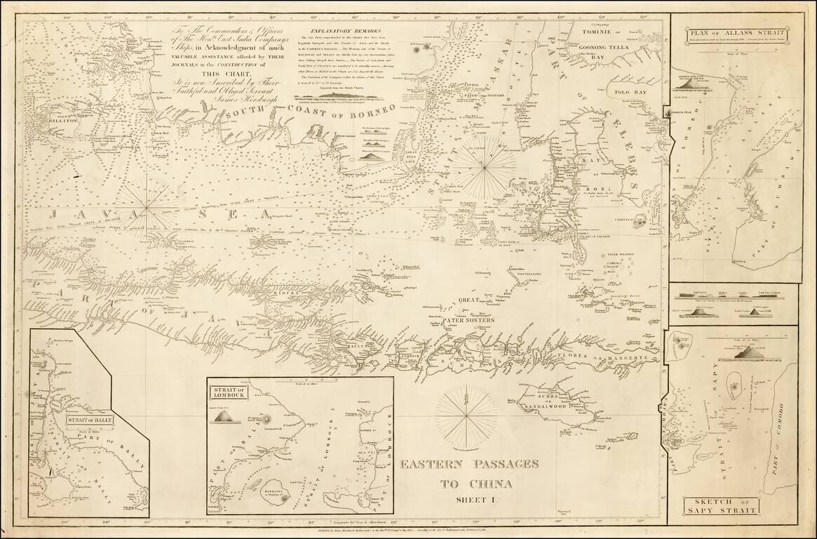 Eastern Passages To China Sheet 1 (Java, Bali, Lombock, Sumbawa, Southern Borneo, Celebes, etc.) (Includes Sketch of the Bally Straits)