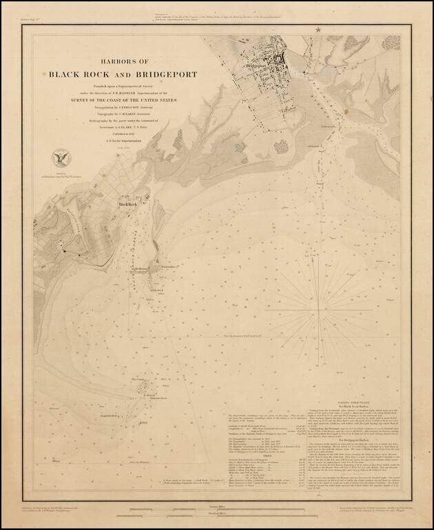 Harbors of Black Rock and Bridgeport  Founded upon a Trigonometric Survey under the direction of F.R. Hassler . . . 1848