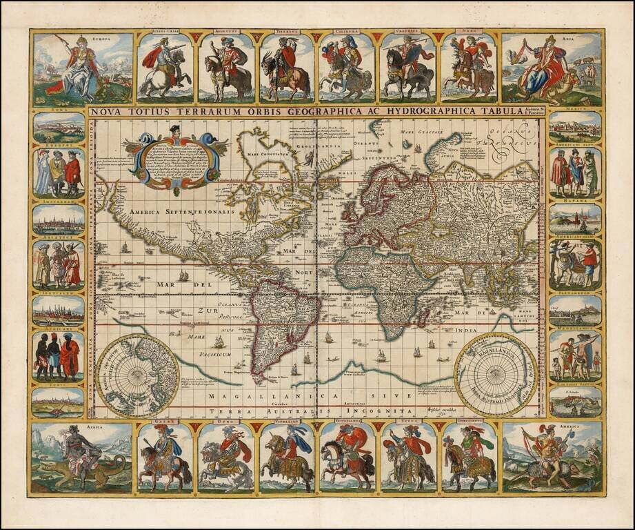Nova Totius Terrarum Orbis Geographica Ac Hydrographica Tabula Autore N I Piscator . . . 1652