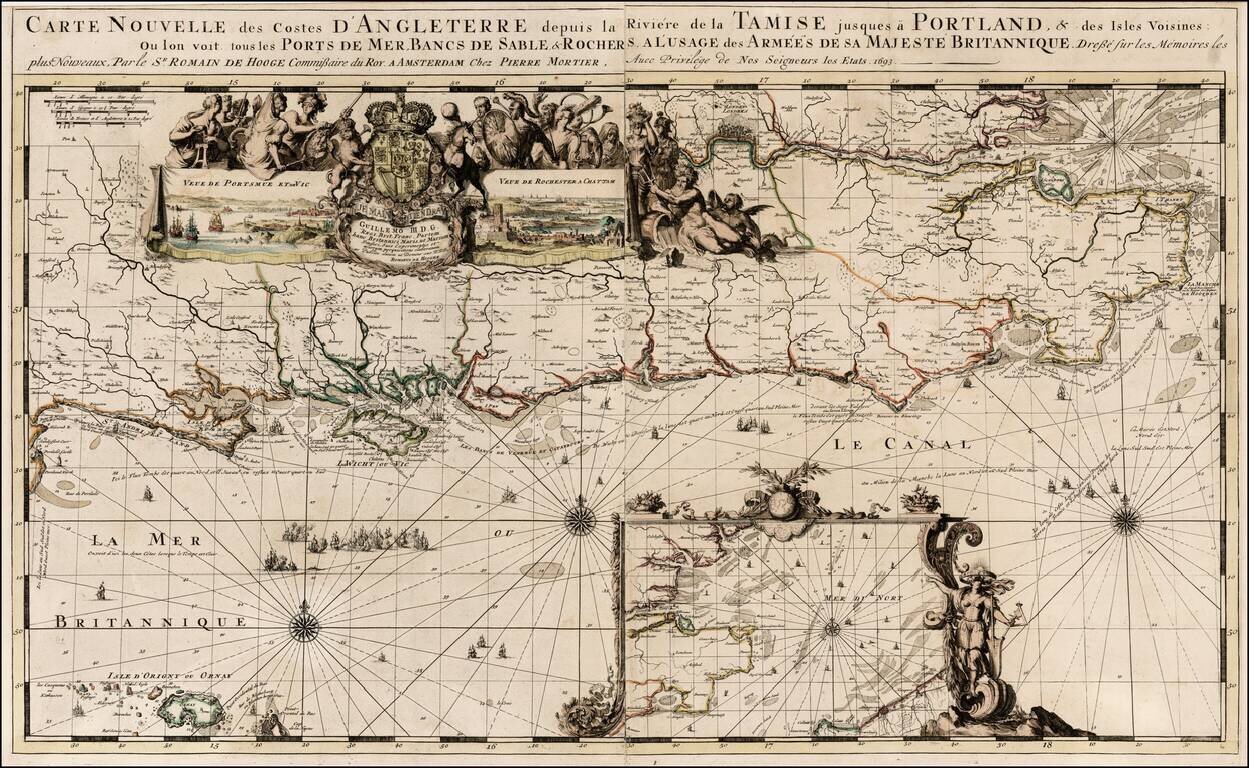 Carte Nouvelle des Costes D'Angleterre depuis la Rivieree de la Tamise, jusques a Portland  . . . 1693