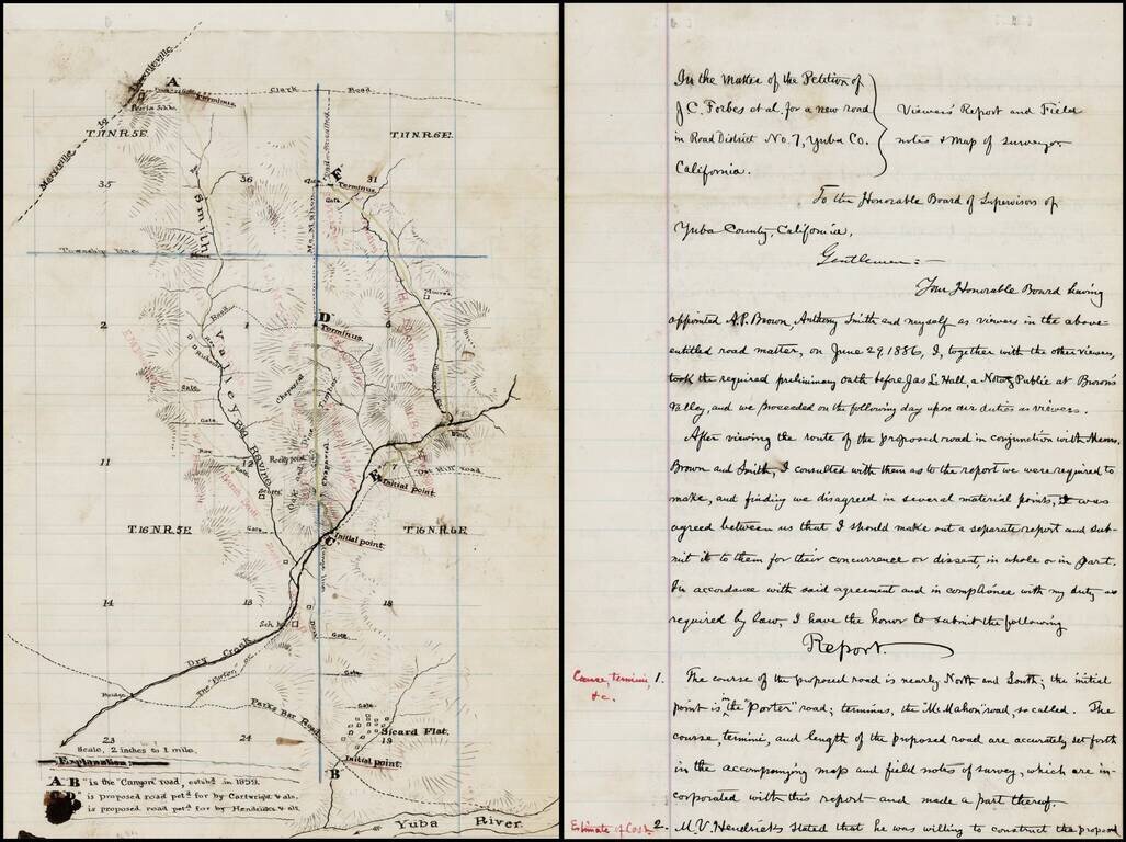 (Sicard Flat, Smith Valley, Yuba County California  / Manuscript Map and Petition To Build Road)
