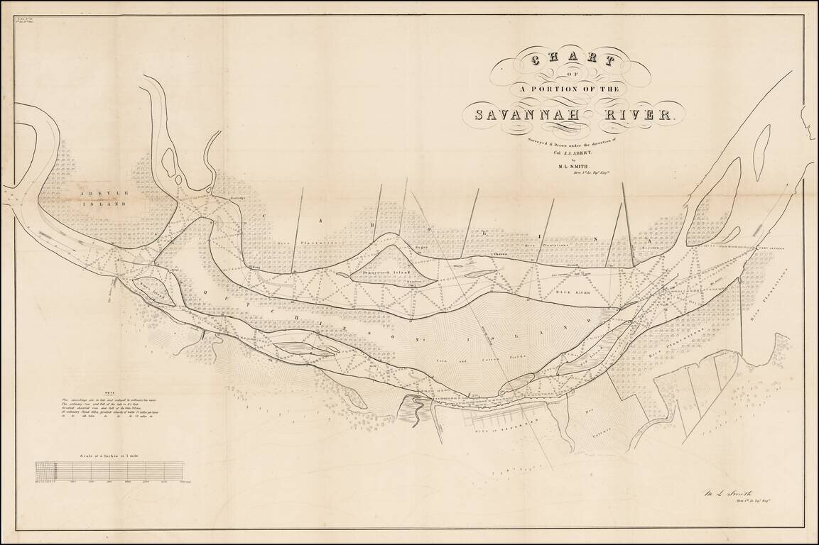 Chart of a Portion of the Savannah River.  Surveyed & Dawn under the direction of Col. J.J. Abert by M.L. Smith