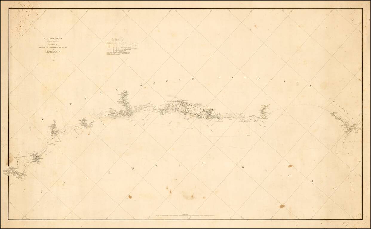 U.S. Coast Survey . . . Sketch E Showing The Progress OF The Survey in Section V From 1847 to 1857 . . . (Florida to North Carolina)