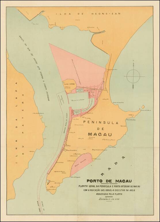 Porto De Macau -- Planta Geral Da Peninsula E Porto Interior De Macau Com A Indicacao Das Obras A Executar Na Area Abrangida Pela Planta . . .