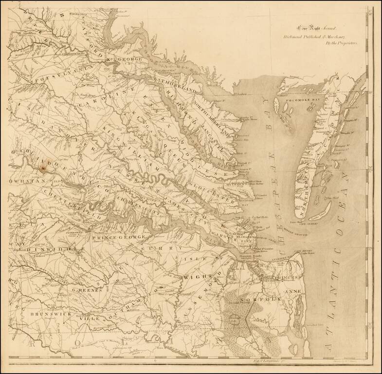Tidewater Sheet (1 sheet only of 8 sheets), A Map of Virginia Formed from Actual Surveys, and the Latest as well as the most accurate observations