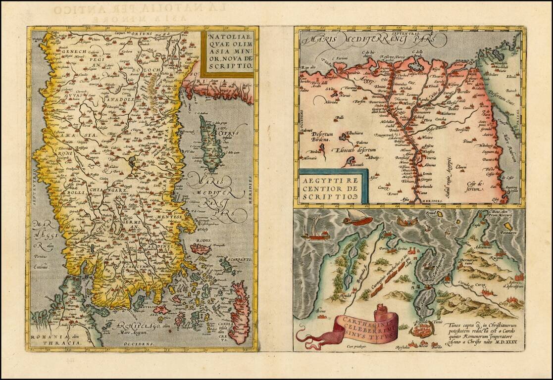 Natoliae Quae Olim Asia Minor Nova Descriptio [with] Aegypti Recentior Descriptio [with] Carthageinis Celeberrimi Sinus Typus  [shows Cyprus]
