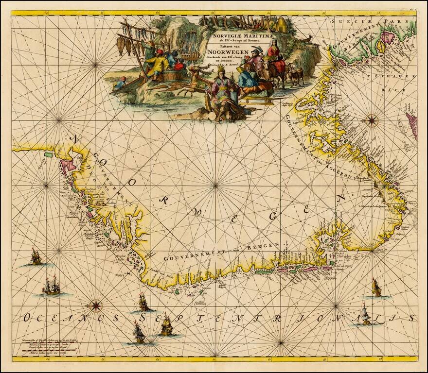 Norvegiae Maritimae ab Els-burgo ad Dronten /  Pascaert van Noorwegen streckende van Els-burg tot Dronten . . .