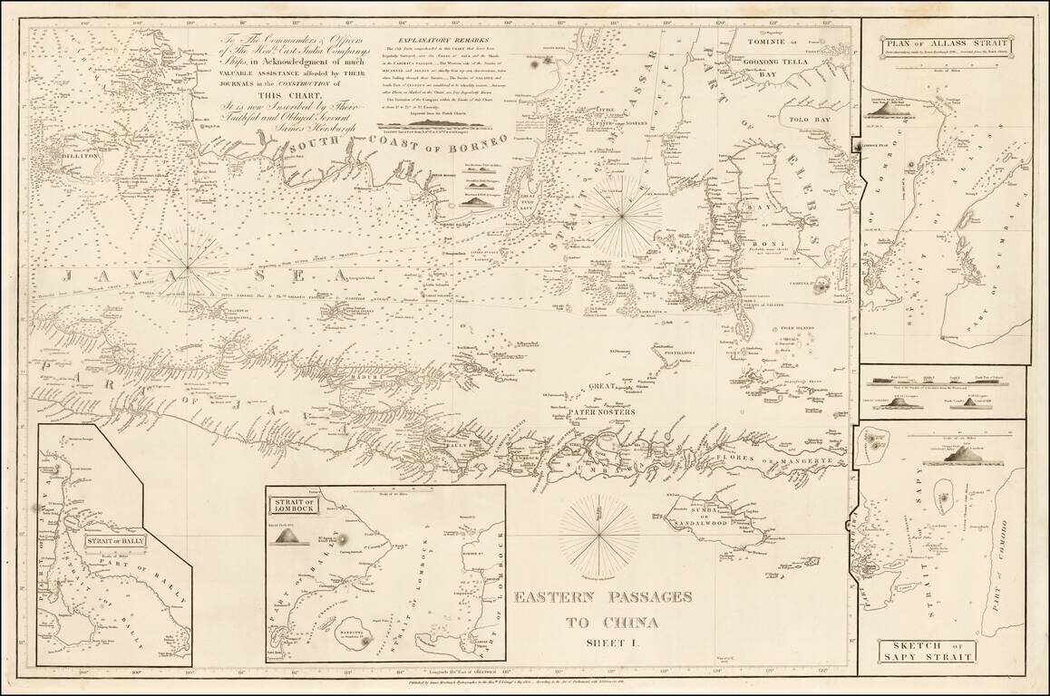 Eastern Passages To China Sheet 1 (Java, Bali, Lombock, Sumbawa, Southern Borneo, Celebes, etc.) (Includes Sketch of the Bally Straits)