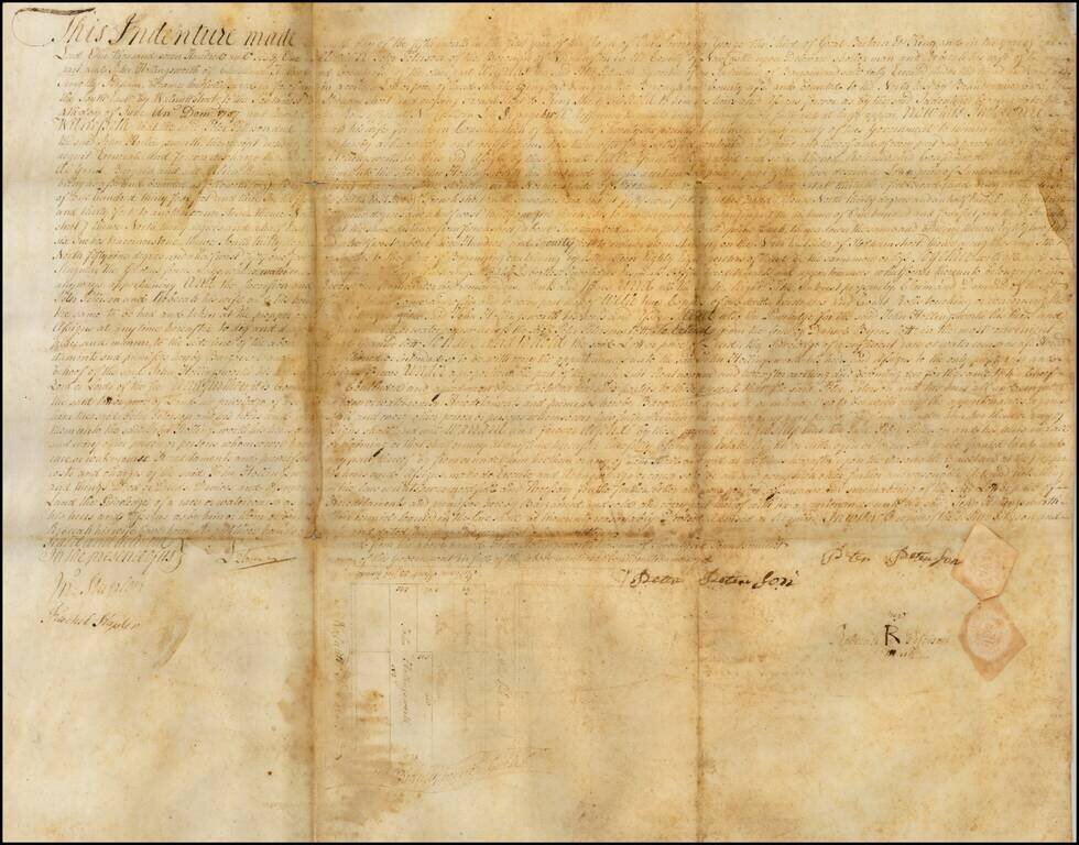 [ Wilmington, Delaware -- Colonial Manuscript Map and Indenture ]