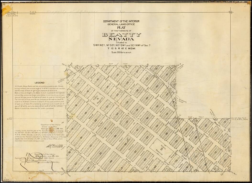 Plat of the Townsite of Beatty Nevada . . . June 26, 1908 . . .
