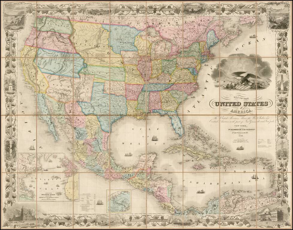 Colton's Map of the United States of America, The British Provinces, Mexico, The West Indies and Central America  . . . 1856 [Folding Map with original slip case]