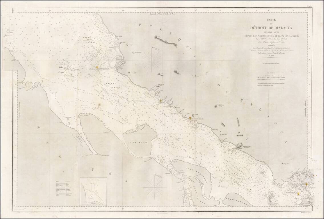 Carte Du Detroit De Malacca (Partie Sud) Depuis Les North Sands Jusqu'a Singapour; d'apres M.M. Wm. Rose, Roberts Moresby et C.Y. Ward  . . . 1862