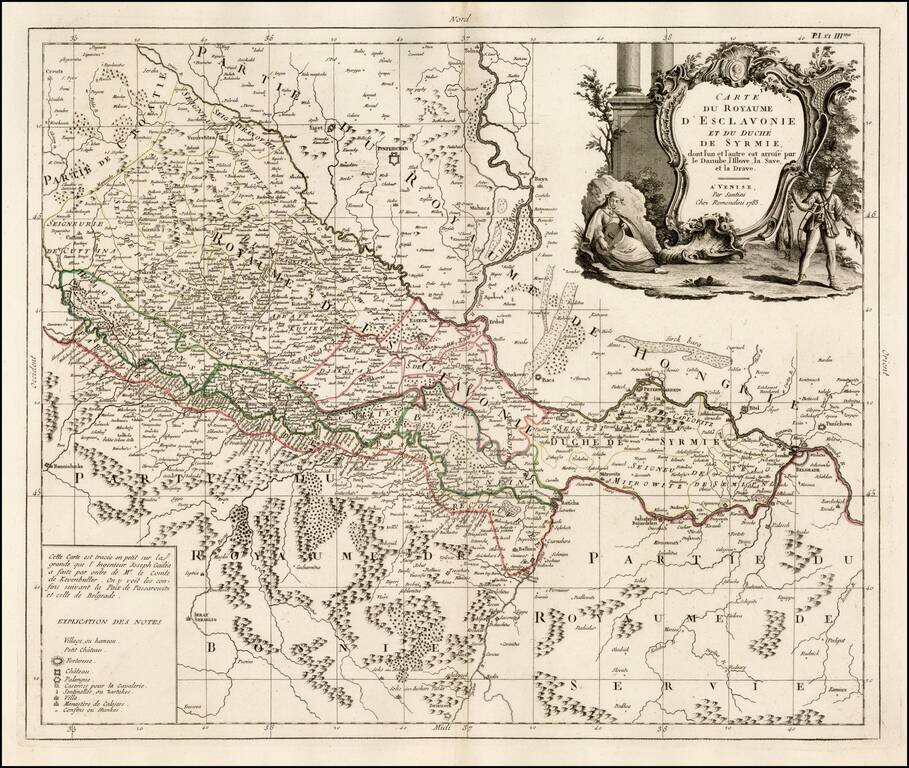 Carte Du Royaume D'Esclavonie et Du Duche De Syrmie, dont l'un et l'autre est arrose par le Danube, l'Illove, La Save, et la Drave . . . 1783