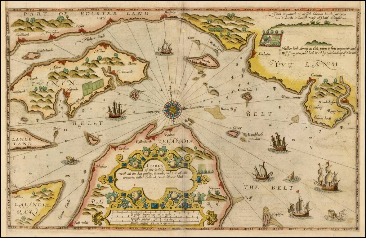 A Carde of the Beldt wit hall the Sea coastes, Bounds, and Site of the countries called Laland, unto Stevens head.