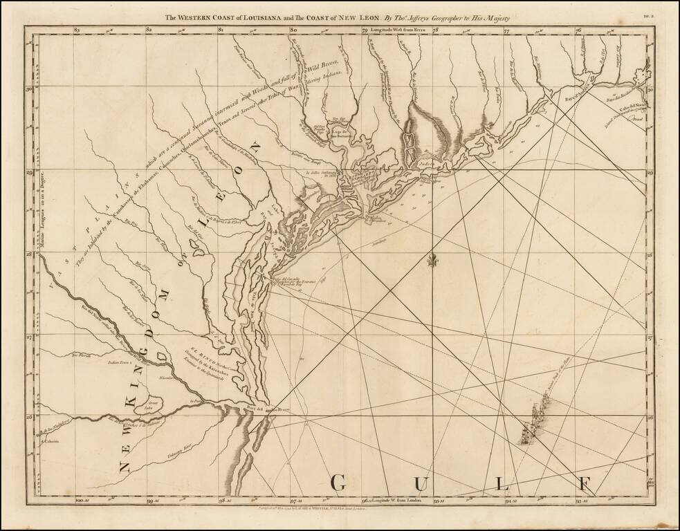 The Western Coast of Louisiana and The Coast of New Leon (First modern map of the Texas Coast)