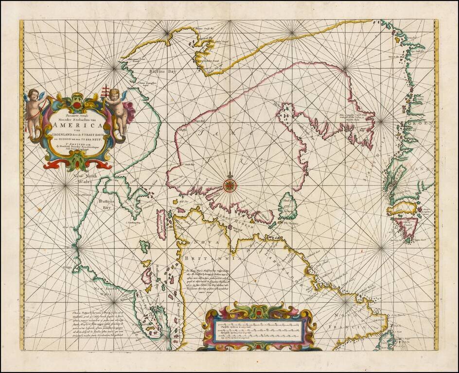 Pascaarte vande Noorder Zeekusten van America van Groenland door de Straet Davis en Hudson tot aen Terra Neuf . . .