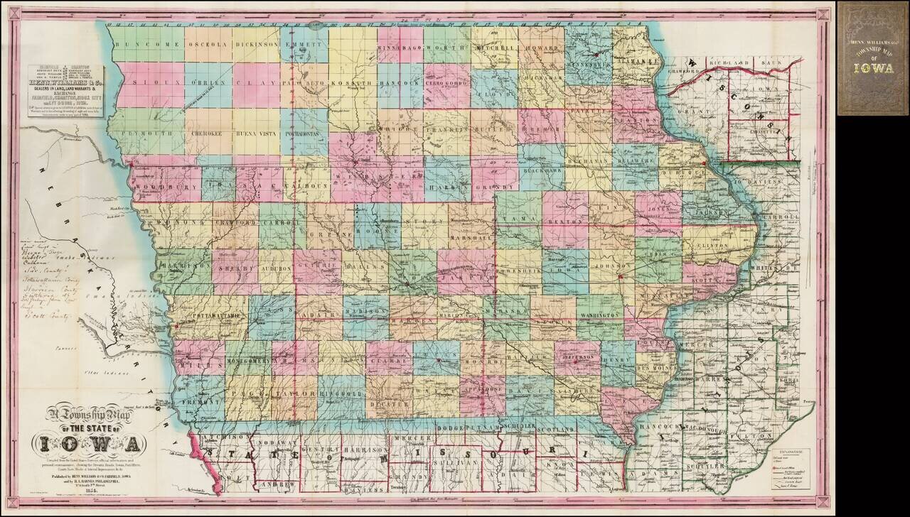 A Township Map of the State of Iowa  Compiled from the United States Surveys, official information and personal reconnaissance, showing the Streams, Roads, Towns, Post Offices, County Seats, Works of Internal Improvements,  &c &c.  . . . 1855