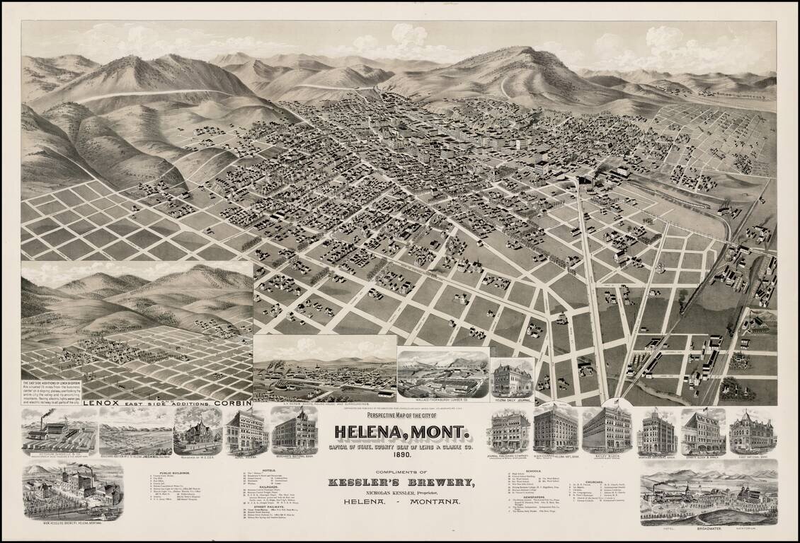 Perspective Map of the City of Helena, Mont. Capital of State, County Seat of Lewis & Clark Co. 1890.