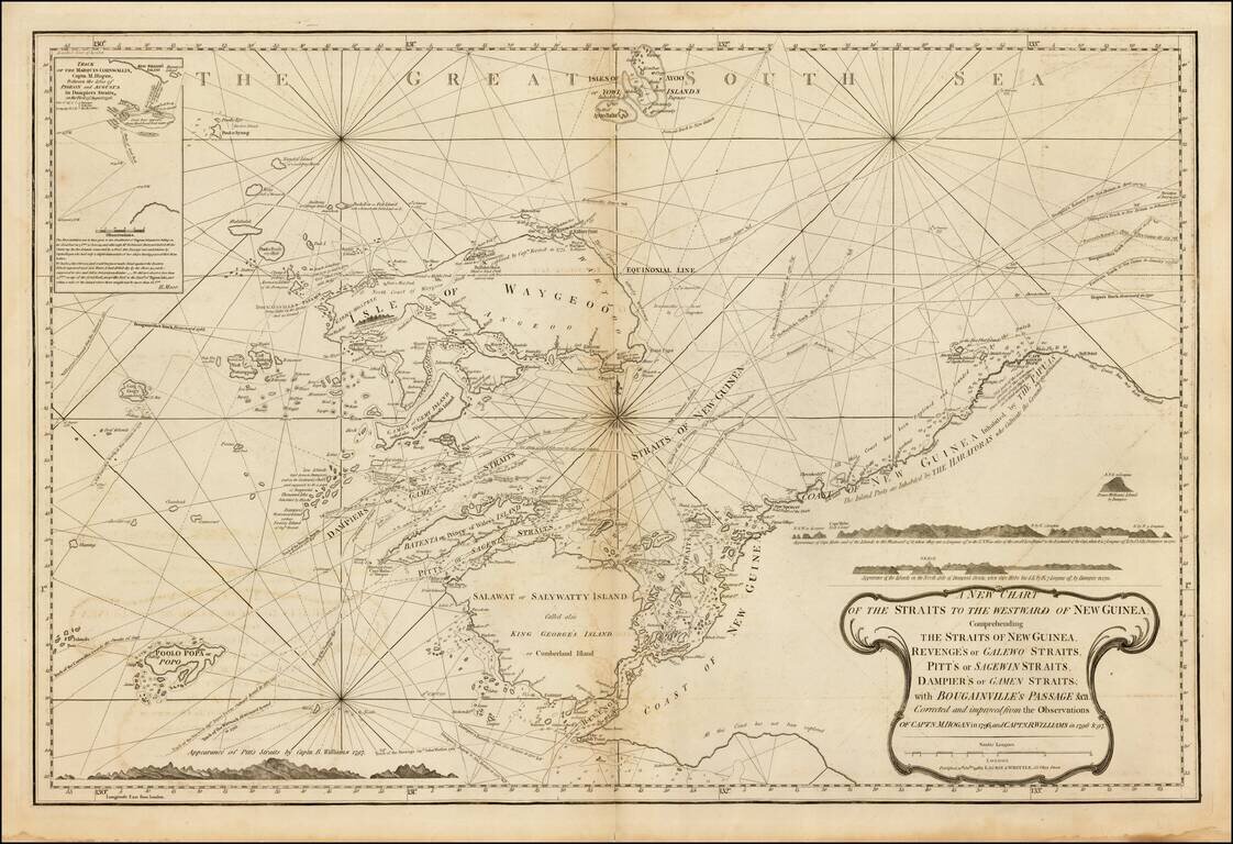 [Papua New Guinea, etc.] A New Chart of the Straits to the Westward of New Guinea; Comprehending The Straits of New Guinea, Revenge's or Galewo Straits, Pitt's or Sagewin Straits, Dampier's or Gamen Straits, with Bougainville's Passage . . . Captn. M. Hog