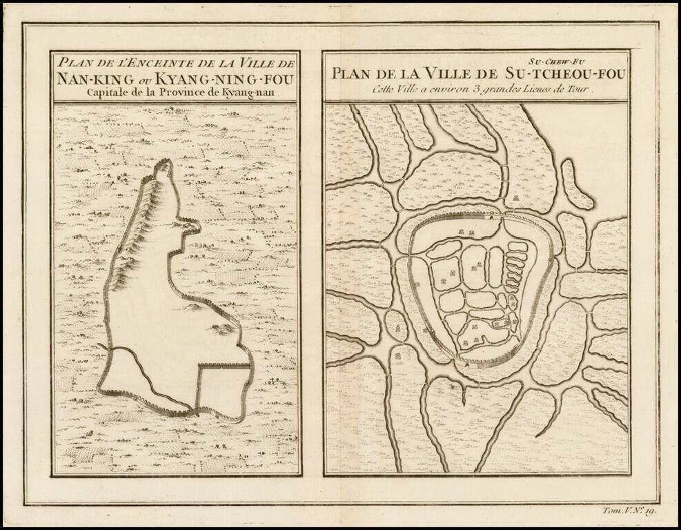 Plan de l'Enceinte de la Ville de Nan-King ou Kyang-Ning-Fou (and) Plan de la Ville de Su-Tcheou-Fou.