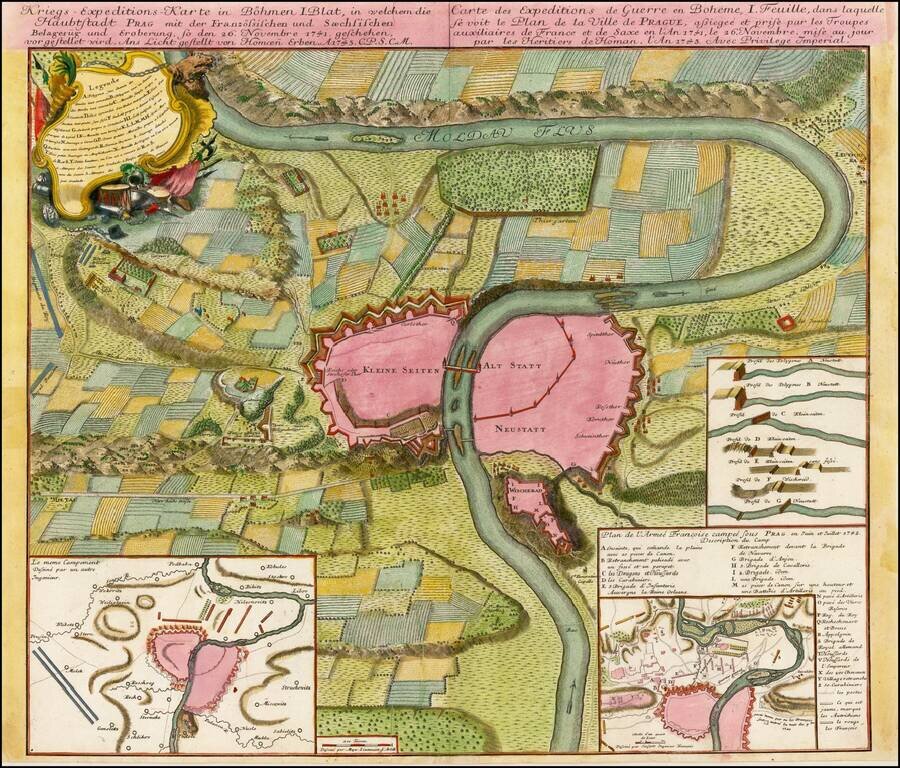 (Prague) Kriegs-Expeditions-Karte in Bohmen I. Blat, in welchem die Haubtstadt Prag mid der Franzossischen und Saechsischen Belagerug und Eroberung So Den 26 November 1741 . . .