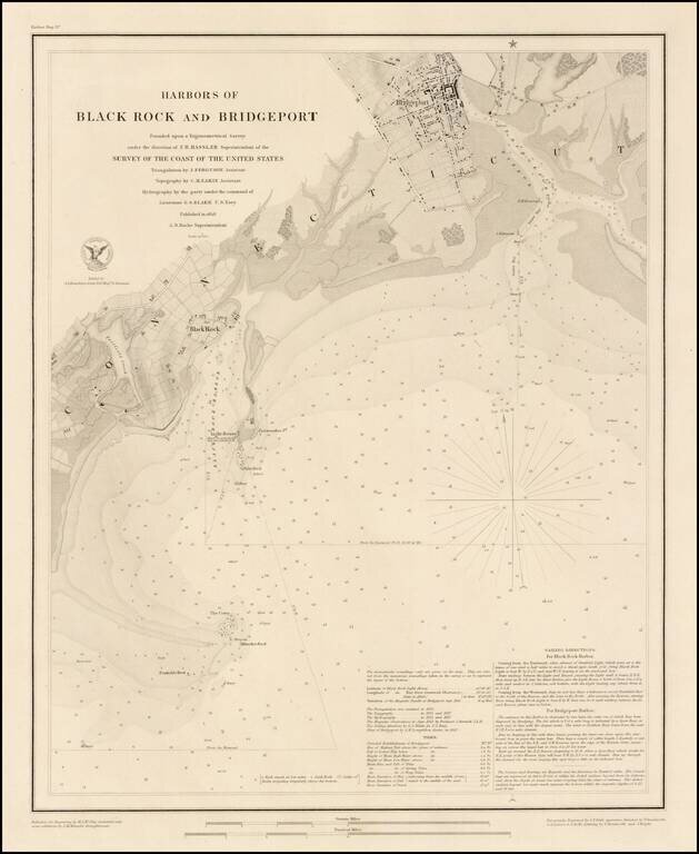 Harbors of Black Rock and Bridgeport  Founded upon a Trigonometric Survey under the direction of F.R. Hassler . . . 1848