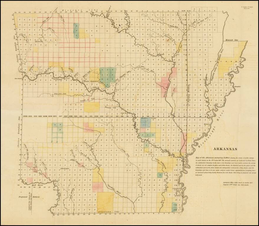 Arkansas - Map of the Arkansas surveying district shewing the extent public surveys in said district on the 31st of October 1837 . . .