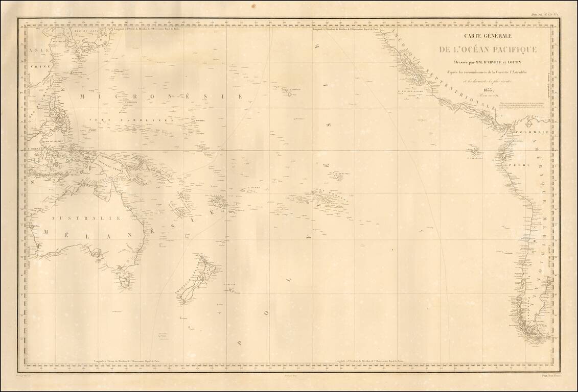 Carte Generale De L'Ocean Pacific Dressee par M.M. D'Urville et Lottin d'apres les reconnaissances de la Corvette l'Astrolabe et les cecouvertes les plus recentes 1833.  Revue en 1834.