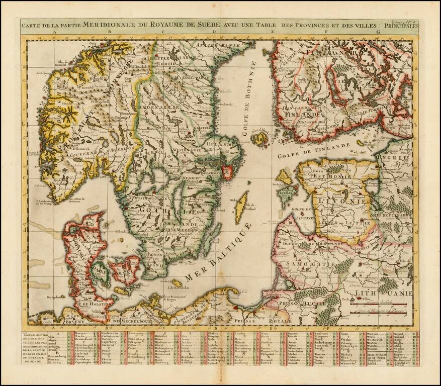 Carte De La Partie Meridionale du Royaume de Suede avec une Table des Provinces et des Villes Principales [including Baltic Sea, Estonia, Latvia and Lithuania]