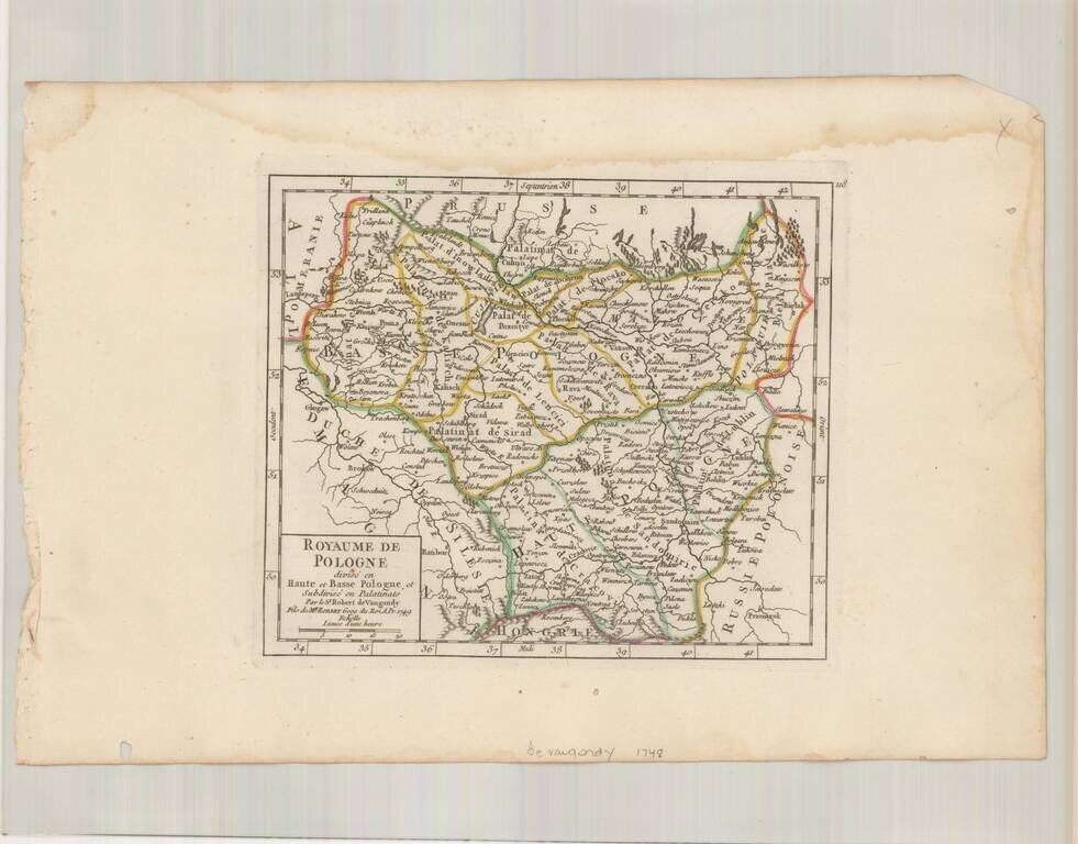 Royaume de Pologne divisee en Haute et Base Pologne, et Subdivise en Palatinats. . . 1749