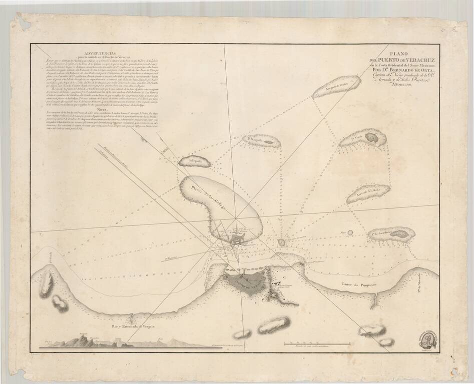 Plano del Puerto de Veracruz en la Costa Ocidental del Seno Mexicano.  Por Dn. Bernardo De Orta, Capitan de Navio Graduado de la Rl. Armada y de dicho Puerto.  Año de 1798.