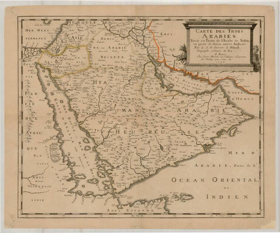 Carte Des Trois Arabies Tiree en Partie de l'Arabe de Nubie, en partie de divers autres Autheurs . . . 1654