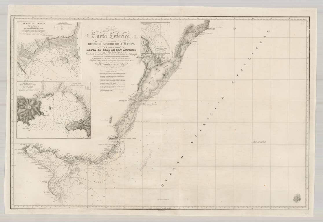 Carta Esferica que comprende Desde El Morro De Sta. Marta en la costa del Brasil Hasta el Cabo de San Antonio en el Rio el la Plata . . . presentada a S.M. or el Exmo. Sr. Conde de Salazar Consegero de Estado y Secretario de Estado y del Despacho Universa
