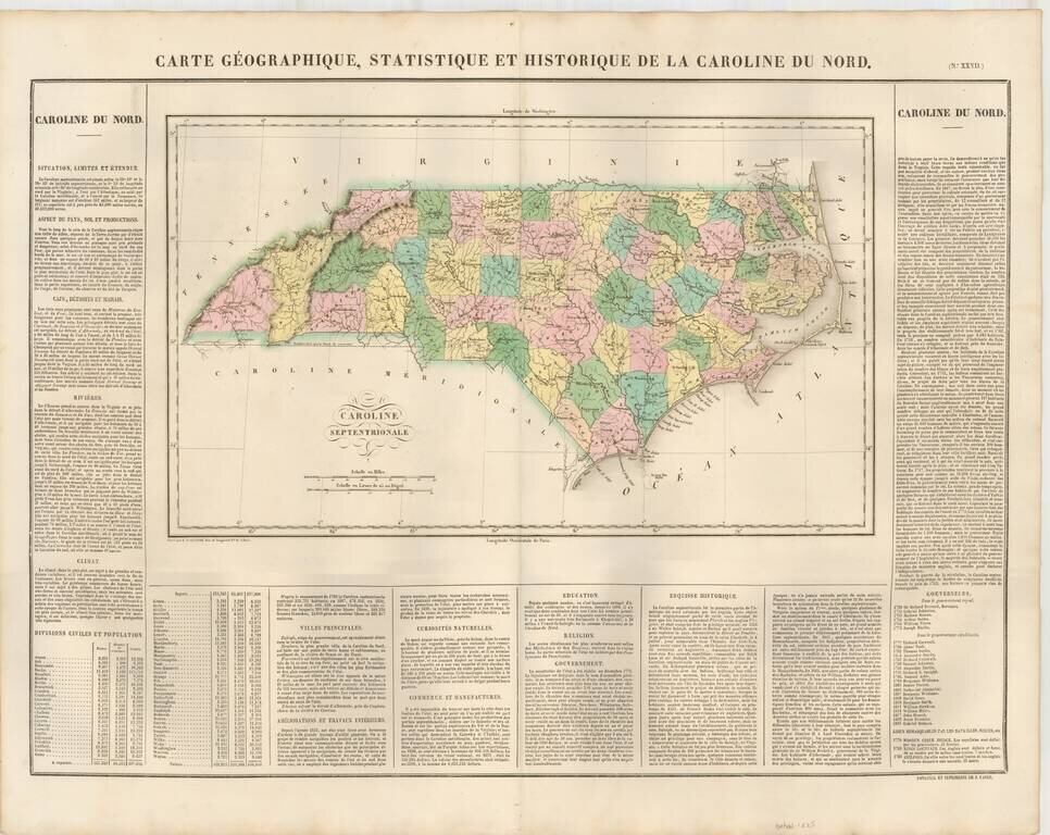 Carte Geographique, Statistique Et Historique De La Caroline Du Nord