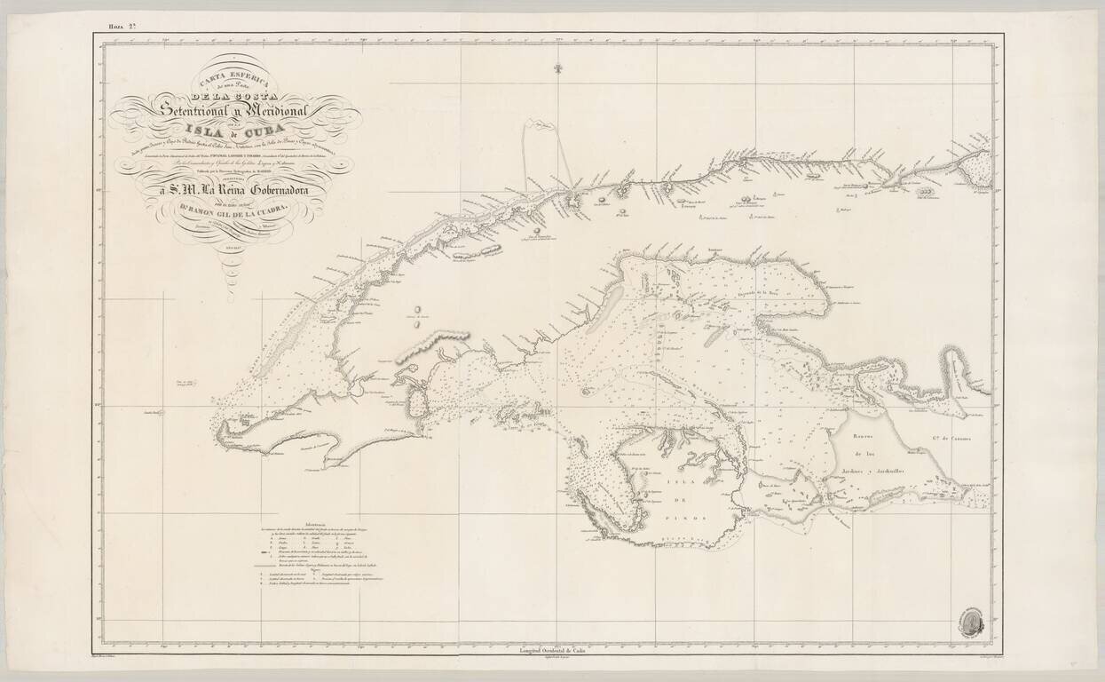 Carta Esferica De Una Parte de la Costa Setentrional y Meridional de la Isla de Cuba . . . Publicado por la Direccion Hydrographica de Madrid…1837