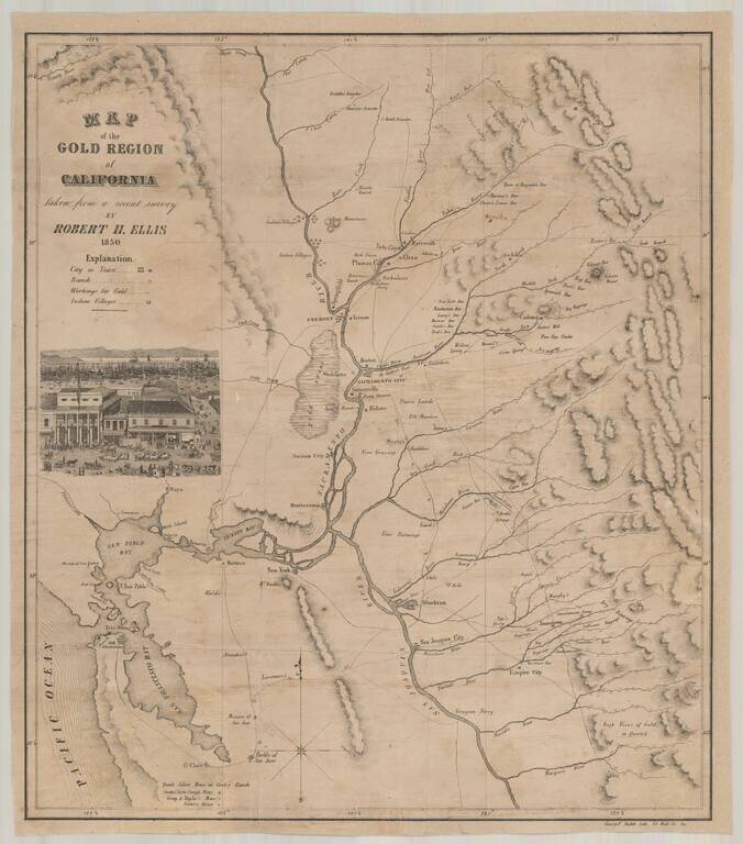 Map of the Gold Region of California taken from a recent survey By Robert H. Ellis 1850  (with early manuscript annotations)